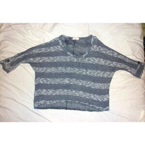 Blushed Blue White Striped Thin‎ Sweater 3/4 Sleeve Pullover Top 2X